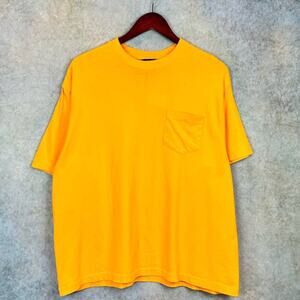 Vintage 90s Blank Yellow Pocket T Shirt Mens Sz M Single Stitch Basic Editions